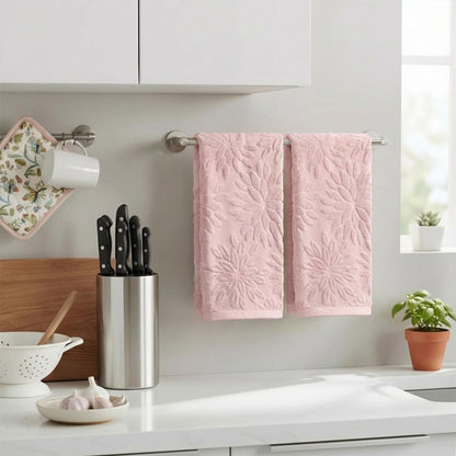 Artoid Mode 2 Pcs Pink 3D Dahlia Floral Jacquard Hand Towels for Bathroom, 100% Cotton Soft Absorbent Bathroom Decor Towels, 13.7 x 29.5 Inch