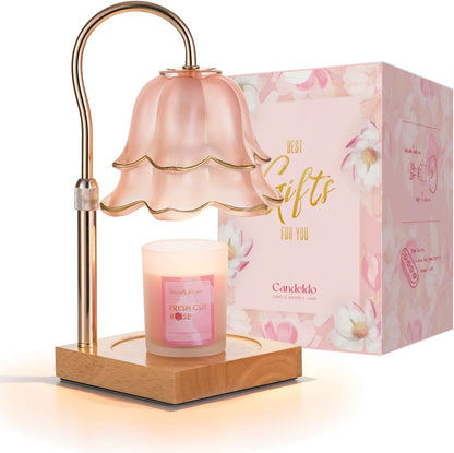 Candeldo Mom Birthday Gifts for Women: Candle Warmer Lamp with Scented Candles Dimmable Pink Flower Wax Warmer with Timer Mothers Day Housewarming Gift