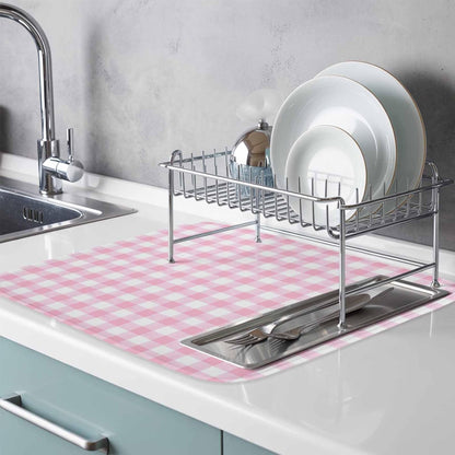 Dish Drying Mat Pink Check Buffalo Plaid Kitchen Counter Drying Pad for Dishes Glasses Cups and Cookware Pastoral Checkered Absorbent Dish Drying Mat Kitchen Accessories 2 Pack 16" x 18"