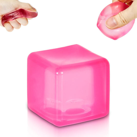 Ice Cube Stress Ball, Medium Cube 5cm(1.98") Fidget Toys, Pink Ice Cube Squishy Cube for Anxiety Relief Stress Reliever, Stress Relief Toys for Adults Kids Children Teens