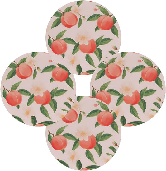 Round Placemats Set of 4, Pink Peach Fruit Heat Resistant Washable Place Mats Table Mat for Kitchen Dining Party