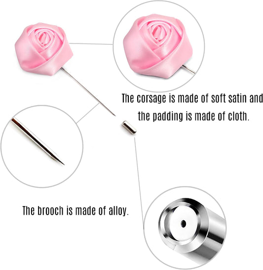 20Pcs Rose Boutonniere Lapel Pin for Men Pink Flower Lapel Pin for Men Suits Handmade Rose Corsage Satin Flower Outfit Accessories Groom Groomsman Wedding Brooch Rose Lapel Pin for Husband Brother