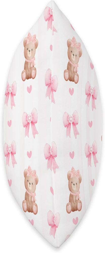 Pink Coquette Bows and Teddy Bears Throw Pillow