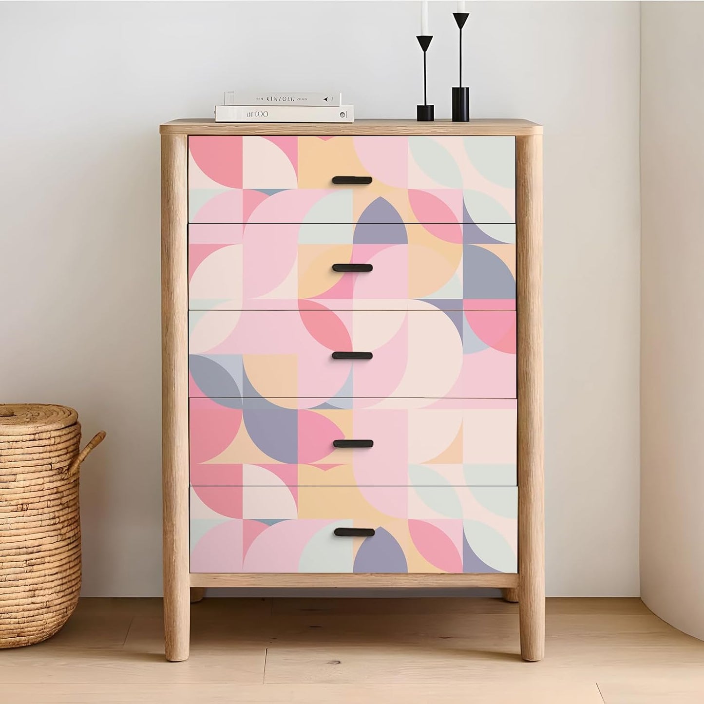VEELIKE Soft Pink Geometric Wallpaper Peel and Stick Abstract Wallpaper Pink Geometric Contact Paper for Cabinets Shelves Walls 17.7''x118'' Removable Renter Friendly Art Deco Wallpaper for Bedroom