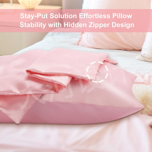 Satin Pillowcase for Hair and Skin,Brezoo Pillow Cases Softer Than Silk Pillowcase for Hair & Skin,Cooling,Beauty Sleep,Silk Satin Pillow Cases with Hidden Zipper Queen (Coral Pink,2 Pack)