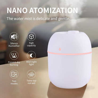 Portable Mini Humidifier Small Cool Mist Humidifier Personal Desktop USB Powered Super Quiet for Travel Car,Office,Baby Bedroom, Night Light, 2 Mist Modes, Auto Shut-off (pink)