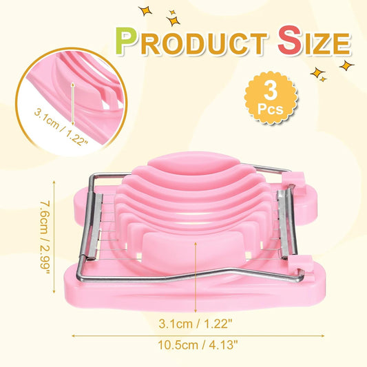 uxcell 3 Pack Egg Slicer for Hard Boiled Eggs, Stainless Steel Wire Multipurpose Egg Slicer Fruit Cutter Small Portable Eggs Peeler Tool for Strawberry Tomato Breakfast Salad, Pink