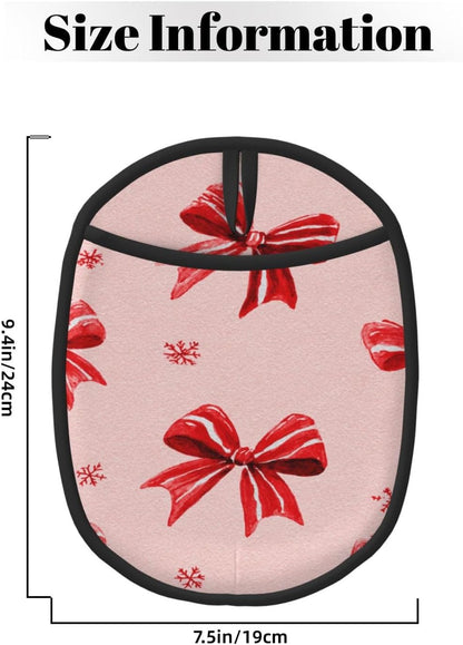 Red White Bow On Light Pink Silicone Pot Holders,2pcs, Heat Resistant Oven Mitts Large Potholders for Kitchen Cooking Baking Hot Pads