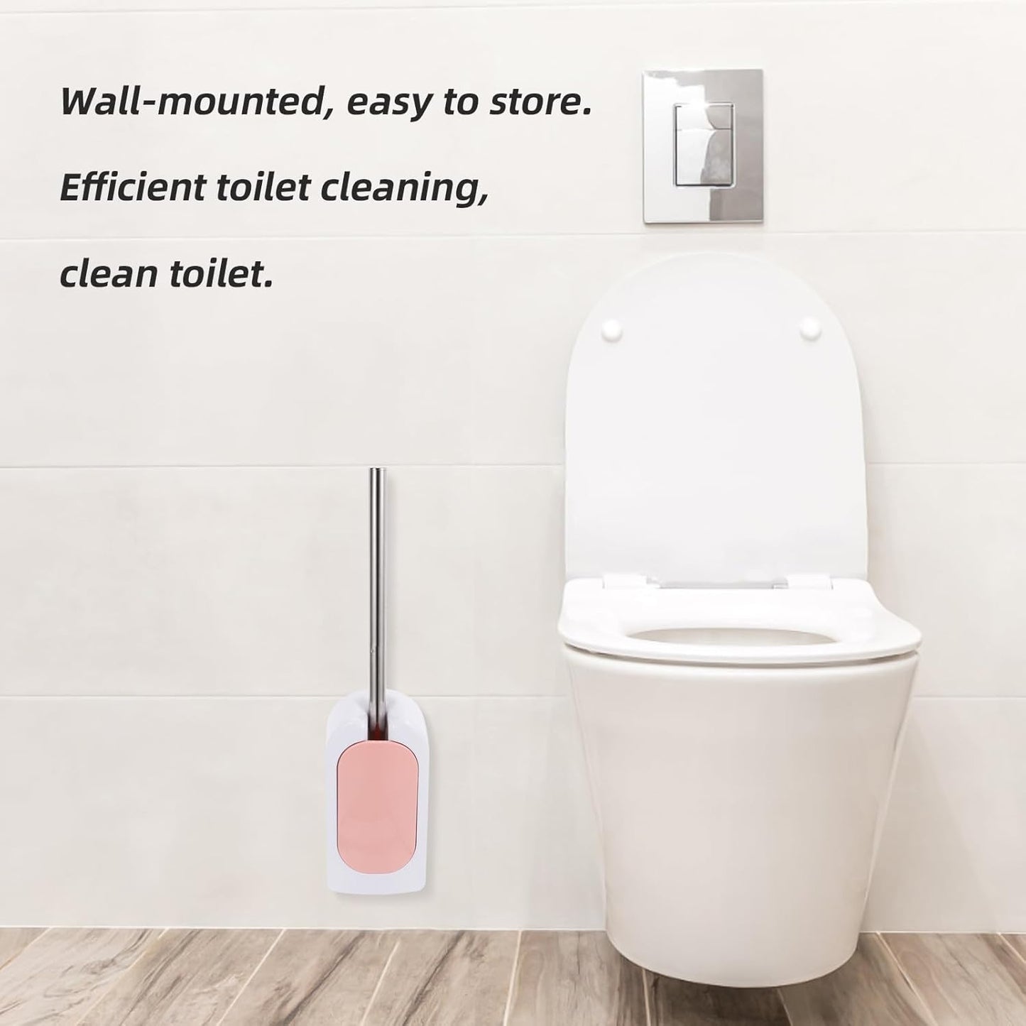 MAGICLULU Wall-Mounted Heavy Duty Toilet Brush with Holder Long Handle Plastic Toilet Brush for Deep Bathroom Cleaning Soft Bristle in Nordic Pink