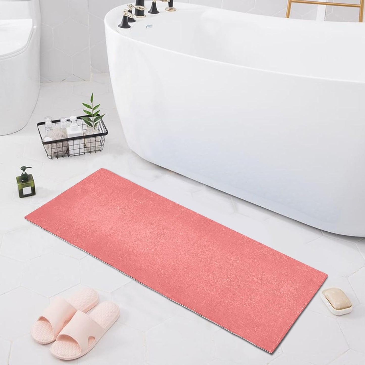 Plain Pink Solid Color Bath Mat, Dry Quickly Non Slip Absorbent Bath Rug, Soft Living Room Bedroom Home Floor Mats, Bath Mats for Bathroom, Tub and Shower 20" x 39"