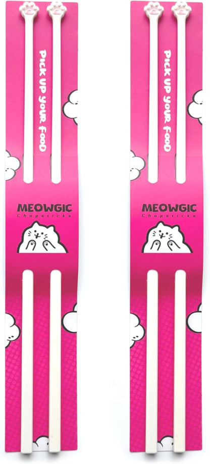 Meowgic Cat Paw Chopsticks (Pink, 2 Pairs)Non-Slip Lightweight Kitty Themed Tableware, Durable Animal Paw Design Gift for Cat Lovers, Cute Reusable Cat paw Chopsticks