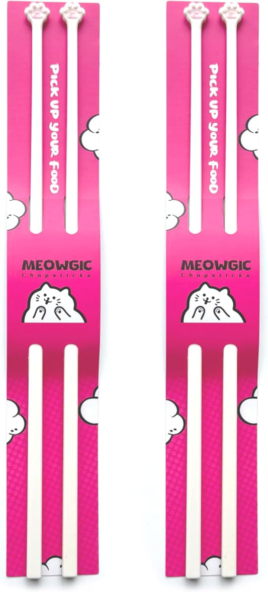 Meowgic Cat Paw Chopsticks (Pink, 2 Pairs)Non-Slip Lightweight Kitty Themed Tableware, Durable Animal Paw Design Gift for Cat Lovers, Cute Reusable Cat paw Chopsticks