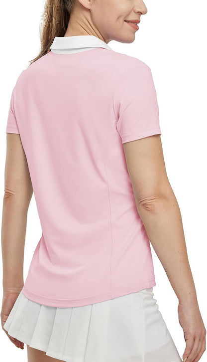 BGOWATU Women's Short Sleeve Golf Tennis Polo Shirts V Neck Collared Workout Tops UV Protection Dry Fit