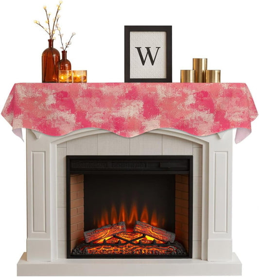 Pink Splatters Mantel f 70 x 17 Inch, Pink Rose Petals Fireplace Mantel f Mantle Cover Runner for Home Living Room Indoor Holiday Party Decor