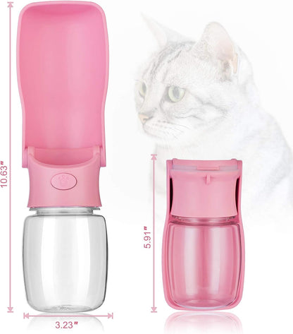 Foldable Dog Water Bottle, 2in1 Portable Leak Proof Puppy Drinking Bottle Dispenser for Puppy Small Medium Large Dogs, Dishwasher Safe Pet Accessories for Outdoor Traveling (Pink,12oz)