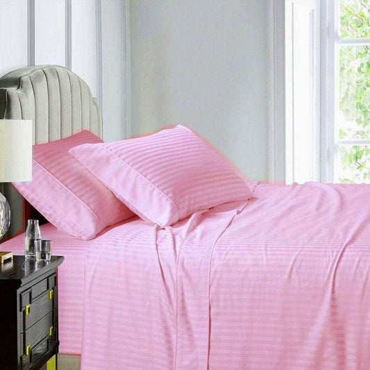 6 Piece Sheet Set, King (76"x80") Size Baby Pink Stripe - 100% Egyptian Cotton, 1000-Thread-Count Cooling Bed Sheets, 18 Inch Deep Pocket of Fitted Sheet, Sheet for Bed