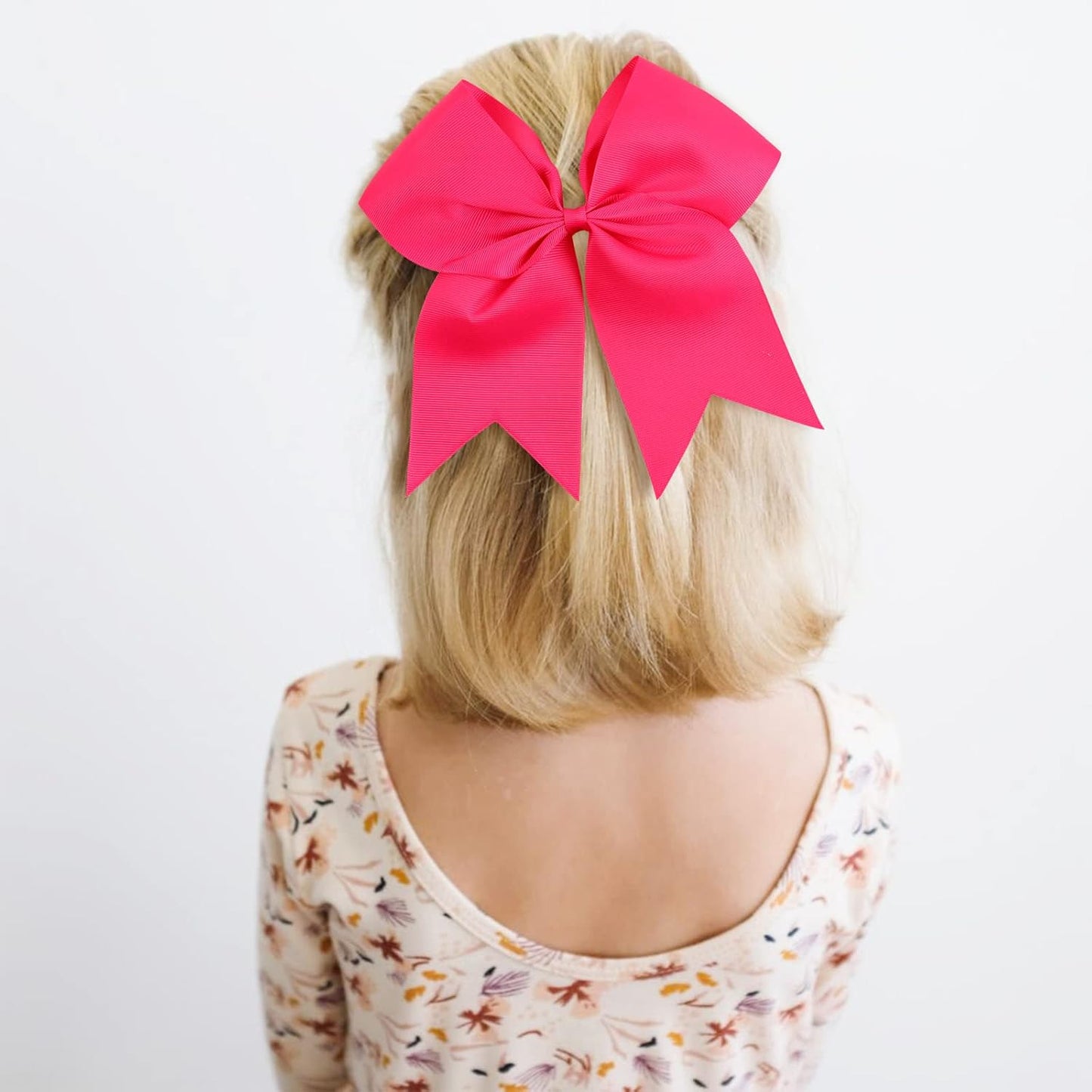 Oaoleer 21PCS 8" Large Cheer Bows Rose Pink Bows Jumbo Cheerleader Bow with Ponytail Holder Elastic Band Handmade for Cheerleading Teen Girls College Sports