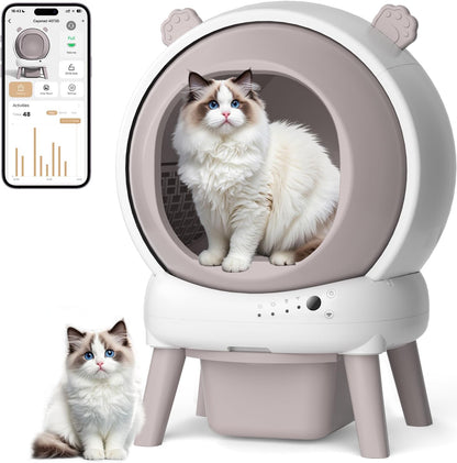 Self Cleaning Litter Box for Multiple Cats, 15L Large Automatic Litter Box with Smart APP Control, 35dB Ultra-Quiet Self-Cleaning Cat Litter Box, Dual Safety Infrared Sensors, Smell-Free, Pink-A