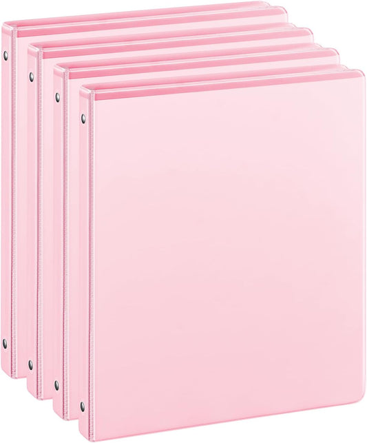 1/2'' 3-Ring-Binder with Pockets, 200 Sheets Capacity, 0.5 inch Binders fits 11" x 8.5" US Letter Size, Assorted 4 Pastel Colors - Ideal for School, Office, and Home Use (0.5'' - Pink)