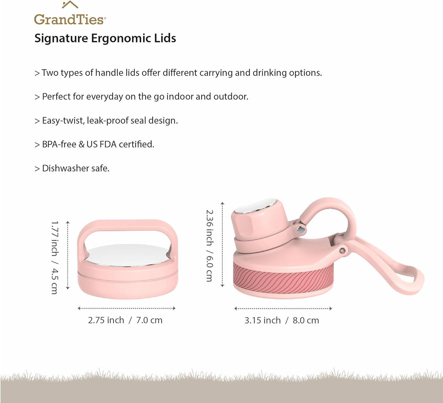 GRANDTIES 2 Lids Sports Stainless Steel Water Bottles – Wide Mouth Vacuum Insulated Reusable Leak Proof BPA-Free Travel Metal Canteen, Thermal Bottles for Men Women Gym (24 oz Peach Crème)