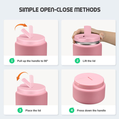 BOSEDSANG 13.5oz Soup Thermo for Hot Food Kids with Buckle Lid Insulated Vacuum Food Jar Wide Mouth Leakproof Stainless Steel Lunch Container- Pink