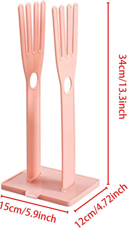 Kitchen Glove Holder Stand Dryer Rack Reusable Plastic Mitten Drying Organizer for Dishwashing Rubber Gloves Towel Storage Sink Holder Multi-Functional Cleaning Tool, Pink