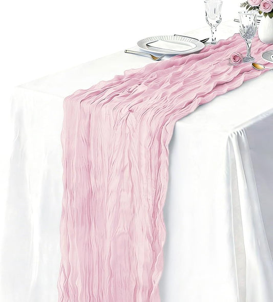3 Pack Light Pink Cheesecloth Table Runner 21 x 120 Inch Boho Gauze Sheer Table Runner 10FT Long for Wedding Baby Shower Bridal Shower Easter Holiday Birthday Home Decor