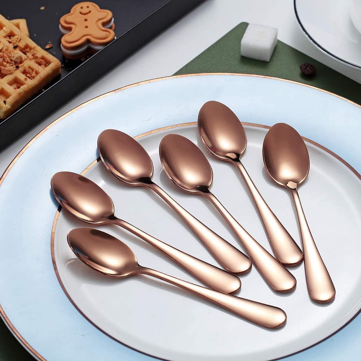 Kyraton Rose Gold Coffee & Tea Spoons, 5.5" Titanium Plated, Pack of 6