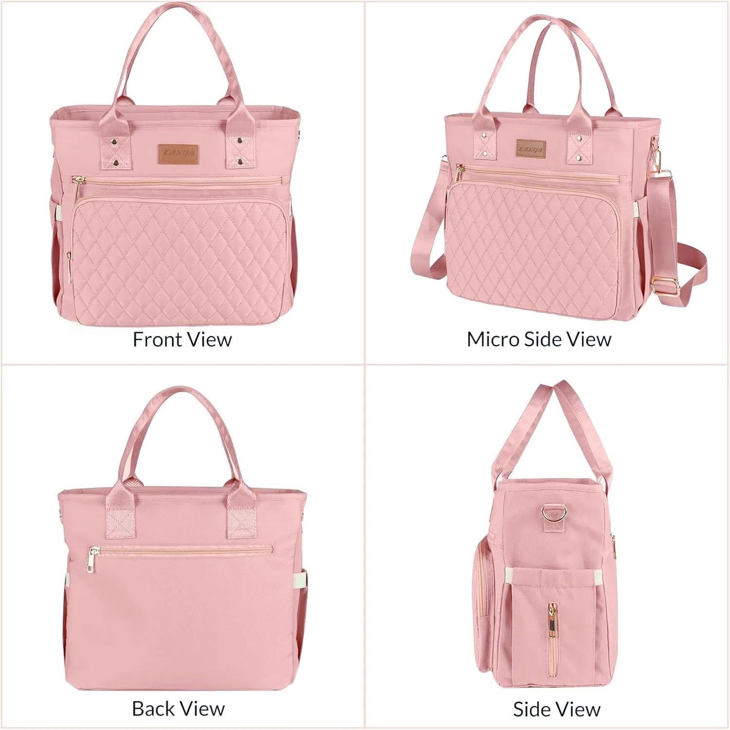 EASYA Large Women Lunch Bags for Work Insulated/Insulated Adult Lunch Box for Womens/Nylon Thermal Lunch Bag for Women/Cooler Lunch Tote Bag (Newly upgraded shimmering blush pink)