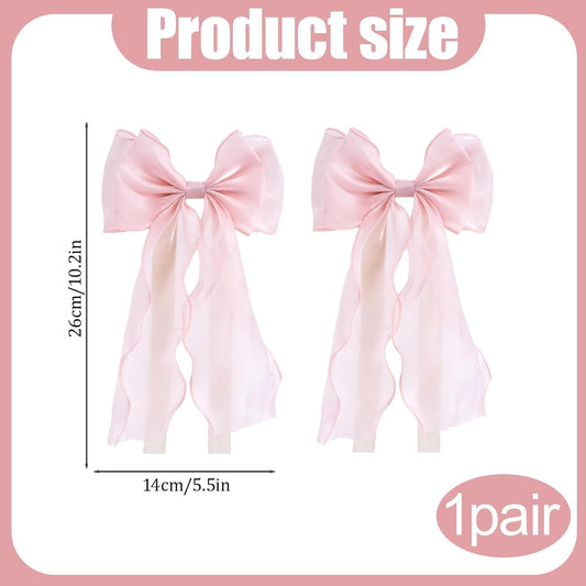 2 Pcs Silky Bow Curtain Tiebacks, Pink Satin Ribbon Bowknot Curtain Straps, Decorative Drape Holdbacks for Wedding, Home, Bedroom and Office Window Treatments