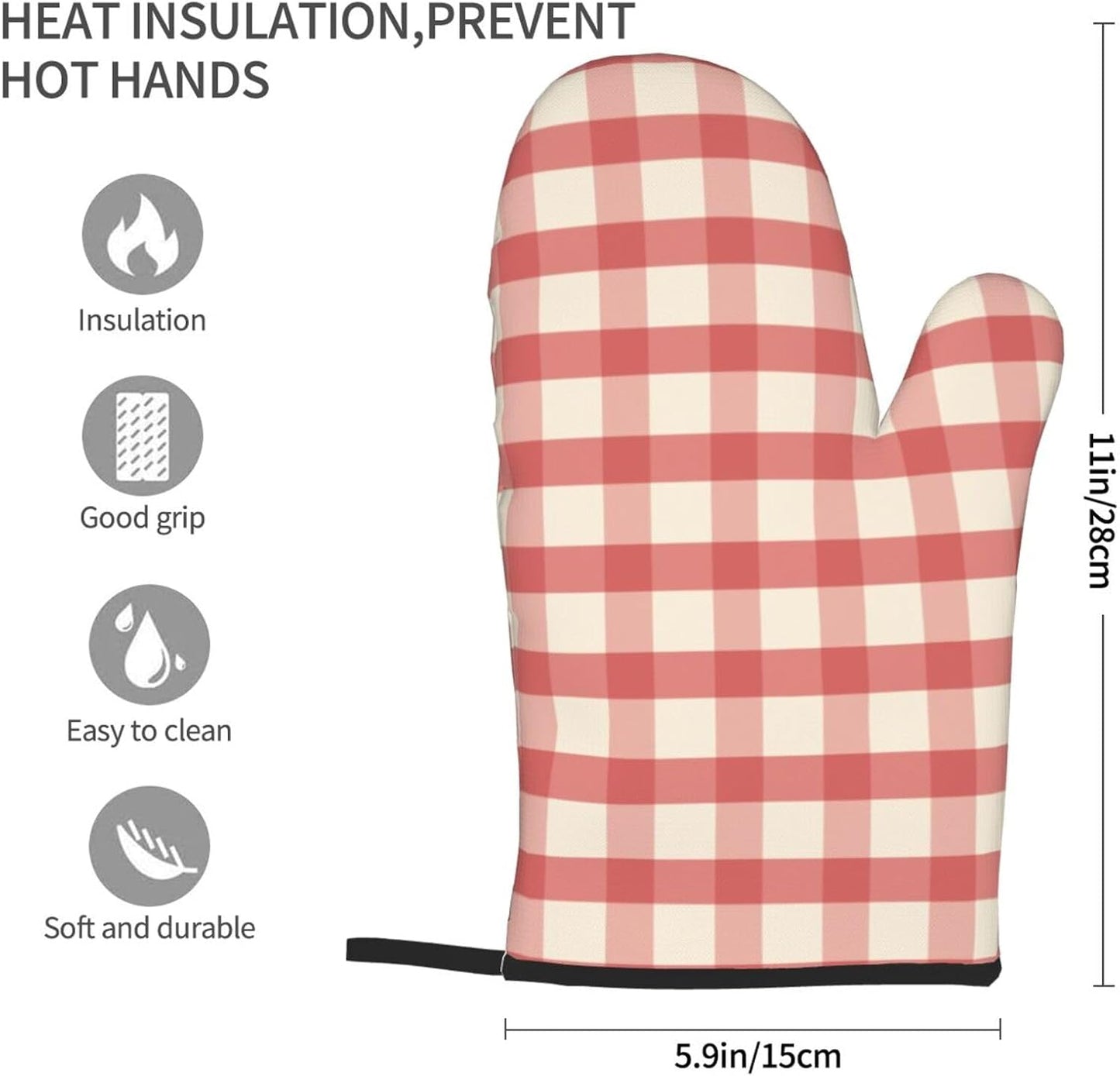 Retro Pink Gingham Print Oven Mitts for Women, Cute Kitchen aid Oven Mitts Heat Resistant with Cotton Lining