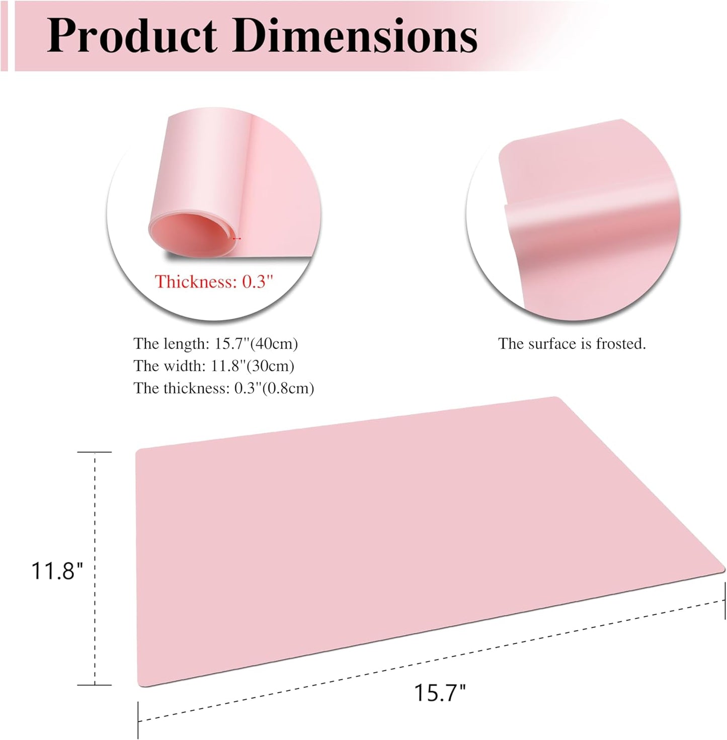 Silicone Placemats, 2Pcs 15.7"x 11.8"x 0.03" Pink Silicone Table Mat, Silicone Mats for Baking, Jewelry, Kitchen Counter