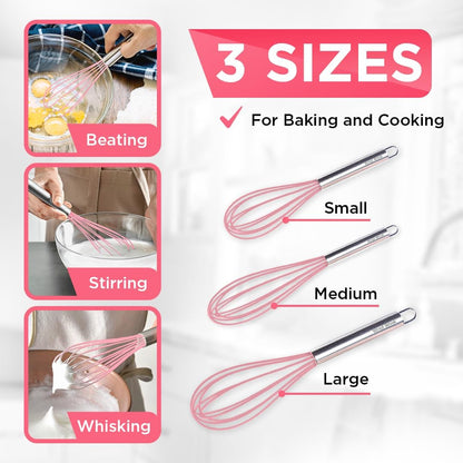 Silicone Whisk Set - Non-Scratch - Pink