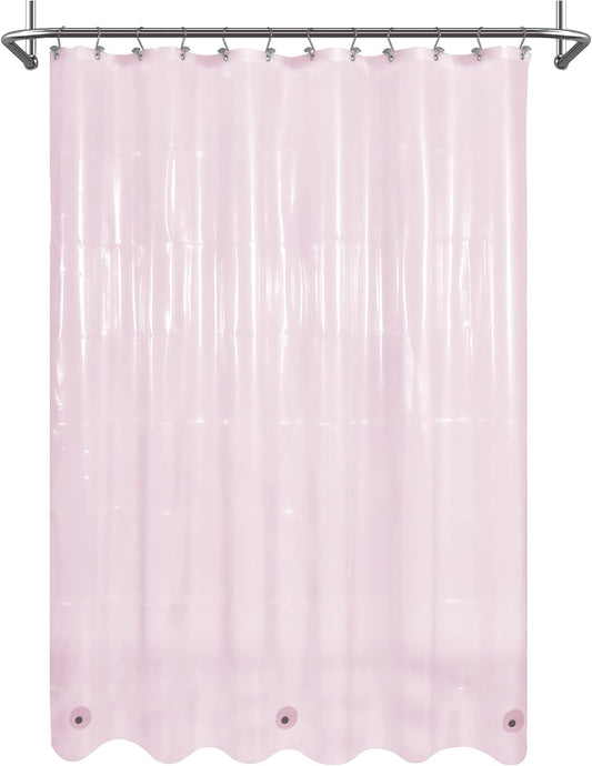 Mrs Awesome Clear Pink Shower Curtain Liner with 3 Magnets, 72x72 Premium Flexible Sturdy Plastic Shower Curtain for Bathroom Lightweight & Waterproof, Clear Pink