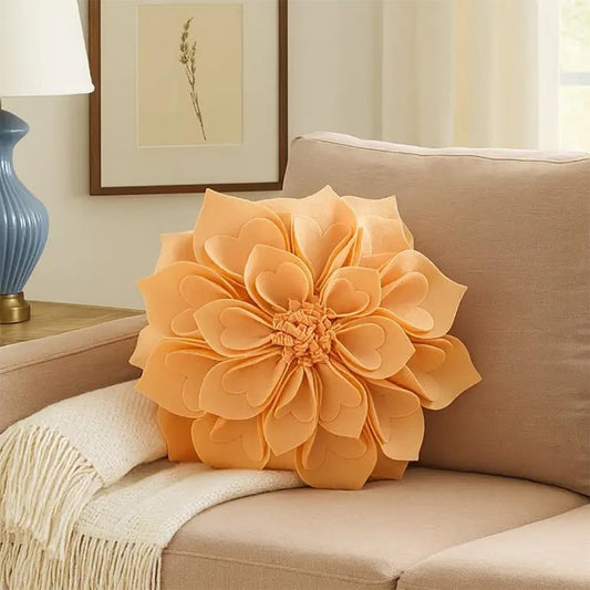 Fennco Styles Handmade 3D Heart-Shaped Petals Flower Decorative Throw Pillow Cover 16" Round - Peach Floral Pillow Case for Couch, Home Décor and Holiday, Housewarming Gift