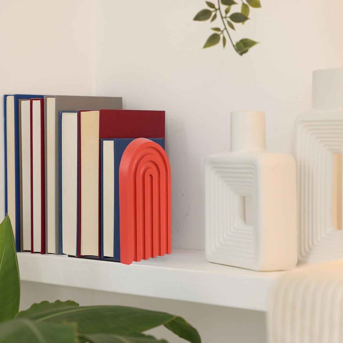 PATIKIL 4Pcs Boho Arch Bookends, Non-Skid Wood Book Ends Rainbow Wooden for Shelves Book Stopper Stand Cute for Holding Books Movie CD Home Office Library Decorative, Yellow/Pink/Blue Tone
