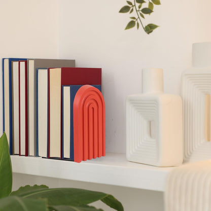 PATIKIL 4Pcs Boho Arch Bookends, Non-Skid Wood Book Ends Rainbow Wooden for Shelves Book Stopper Stand Cute for Holding Books Movie CD Home Office Library Decorative, Yellow/Pink/Blue Tone
