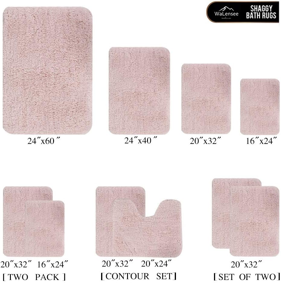 Walensee Shaggy 2 Piece Bath Rug Set (Dusty Pink) - 20 x 24 U Shape Contour & 20 x 32 Bath Mat - Machine Wash/Dry - Plush Absorbent Non Slip