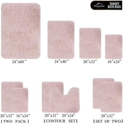 Walensee Shaggy 2 Piece Bath Rug Set (Dusty Pink) - 20 x 24 U Shape Contour & 20 x 32 Bath Mat - Machine Wash/Dry - Plush Absorbent Non Slip