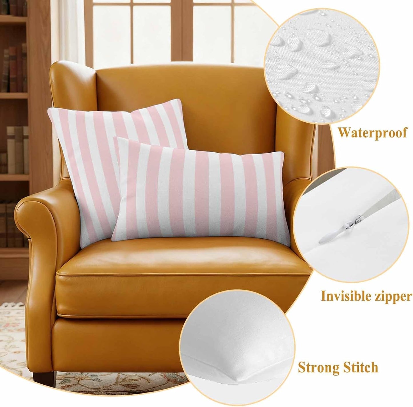 Outdoor Pillow Covers 18x18 Set of 2 Pink Stripes Outdoor Pillows Waterproof Throw Pillow Covers Pink White Vertical Striped Pillowcases Decorative Case for Patio Cushion