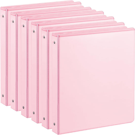 SUIN 1-inch 3 Ring Binder with 2 Interior Pockets, 1''Durable Binders Holds US Letter Size 8.5'' x 11'' Paper - Versatile Binders for Office, Home, and School Use, 6 Pack Pastel Pink