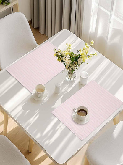 Blush Pink Line Striped Placemats Set of 6, Farmhouse Pink Stripes Placemats for Dining Table, Place Mats for Kitchen Tabletop, Waterproof Wipeable Dining Table Mats Set