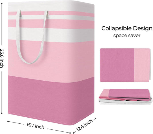 StorageRight Large Collapsible Laundry Basket Hamper with Easy Carry Handles，Freestanding Clothes Hampers for Laundry, Bedroom, Dorm, Towels, Toys, 75L, Pink