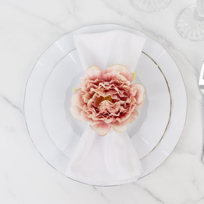 Efavormart 4-Pack Napkin Rings with Silk Peony Flower – Pink Floral Napkin Holders for Dinner Table Settings & Décor