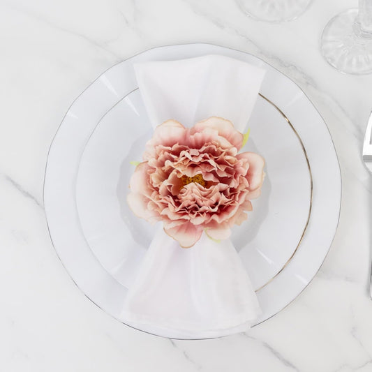 Efavormart 4-Pack Napkin Rings with Silk Peony Flower – Pink Floral Napkin Holders for Dinner Table Settings & Décor