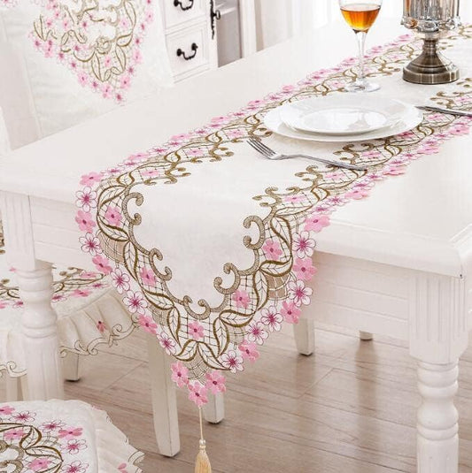 Judy Dre am Vintage Flower Embroidered Lace Table Runner,Floral Polyester Dresser Scarves for Table Top Home Restaurant Wedding Decoration,Pink 15" x 59"
