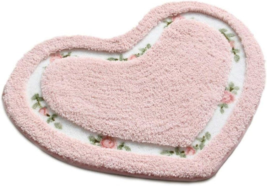 Pretty Floral Rose Heart Shape Bathroom Mat ，Super Soft Pink Shaggy Rug Floor Decoration Carpet，Great for Kitchen,Living Room,Toilet