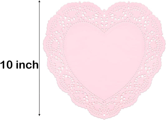 60 Pcs 10 Inch Pink Heart Paper Doilies Valentines Heart Shaped Lace Paper Doilies Valentines Day Craft Gift Set Table Decorations
