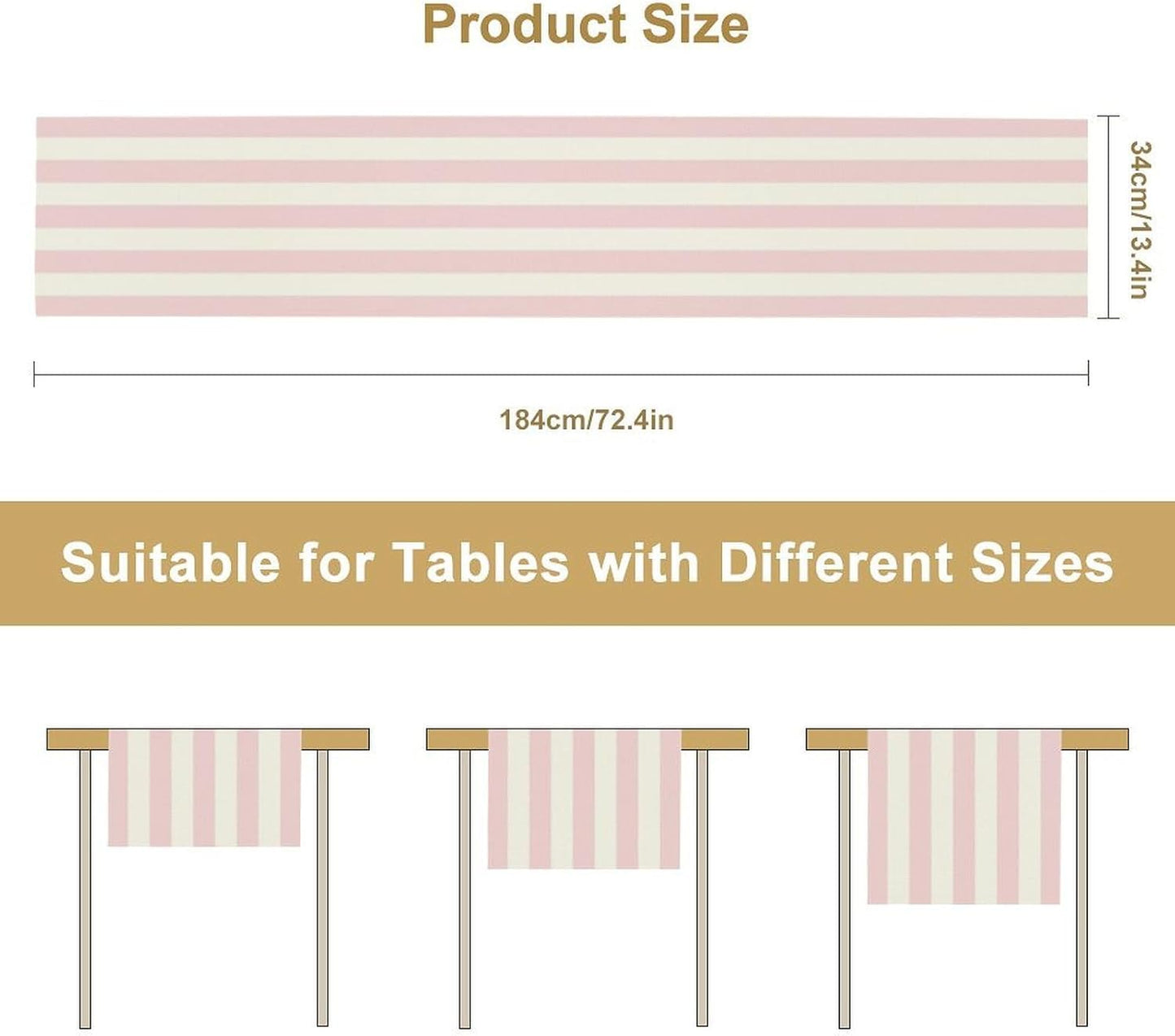 Pink Striped Table Runner, Modern Farmhouse Pink White Striped Table Runner for Party Dining Room Home Kitchen Cafe 13x36in