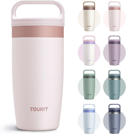 TOURIT Travel Coffee Mug 16 oz, Leakproof 2-Part Drink Lid Coffee Tumbler Cup, Insulated Stainless Steel Travel Mug, Dishwasher Safe Reusable Water Bottle, BPA-Free Coffee Mug, Light pink